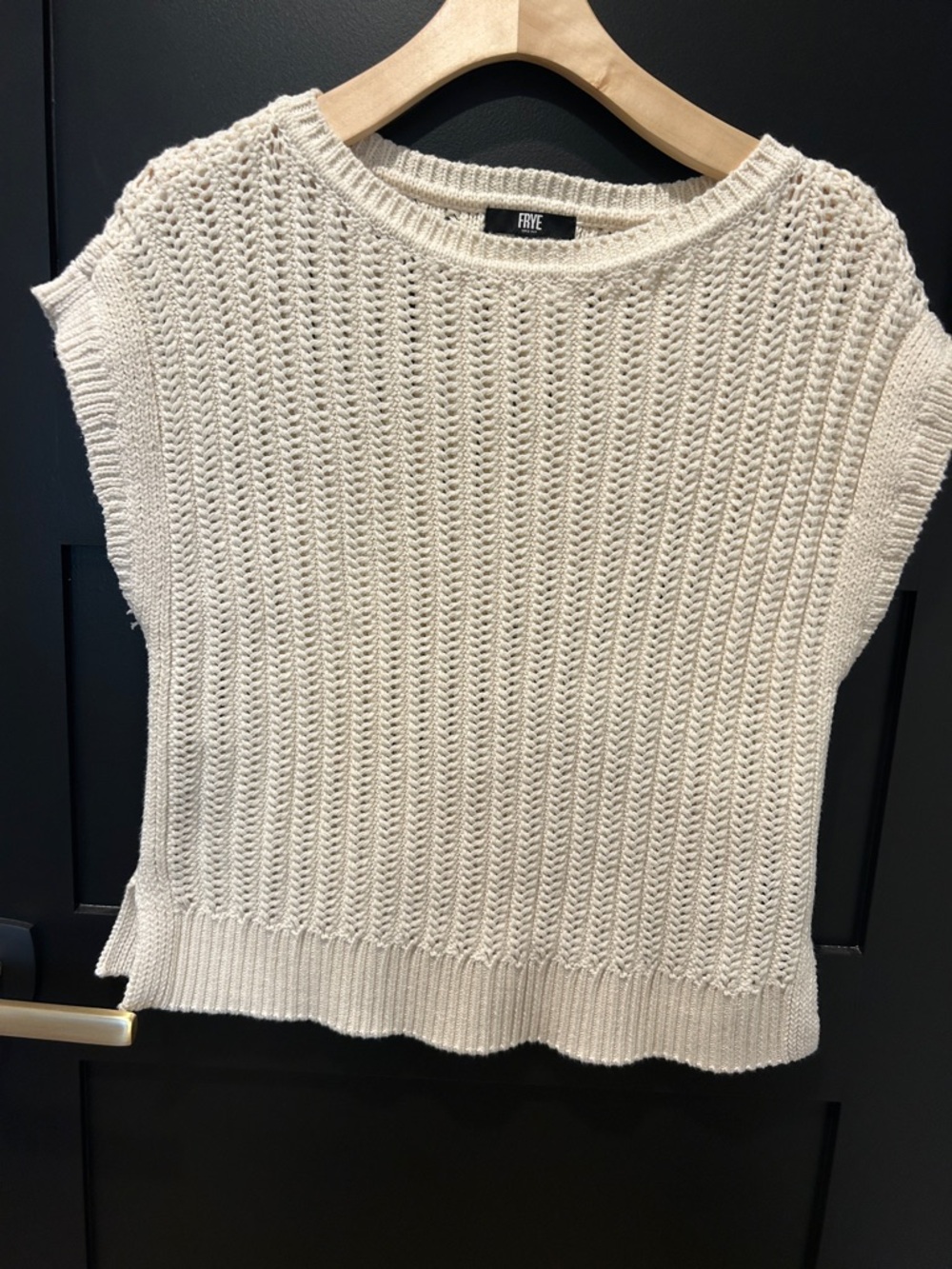 Frye Cream Open-Stitch Short Sleeve Sweater
